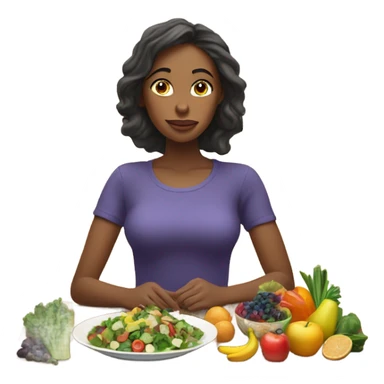 a woman looks at a plate of healthy food sticker
