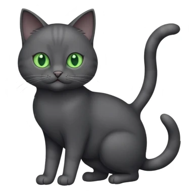 full body gorgeous solid dark grey cat with green eyes, white paws and white whiskers playing sticker