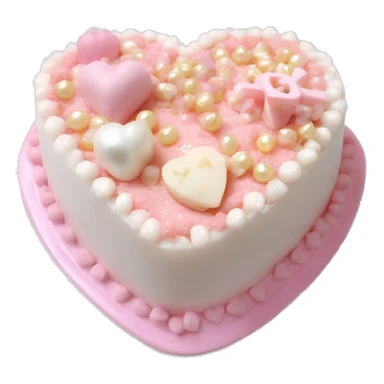 pastel pink heart shaped bento cake with white shell frosting and pearls and bows sticker