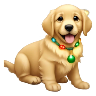 Golden retriever puppy with Christmas lights  sticker