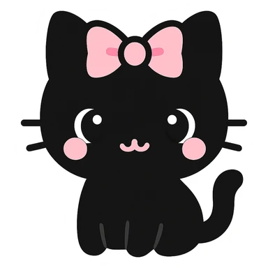 Replace the pet with a cute gothic black cat with a pink bow, keeping the kawaii gothic style. Preserve transparent background. sticker