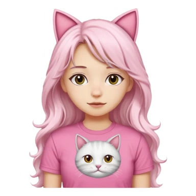 girl with long wavy white hair and cat ears wearing pink tshirt sticker
