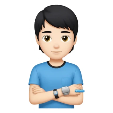 driving license of ipretty bratz emoji of a boy with a black tee, silver- blue bracelet, black hair sticker