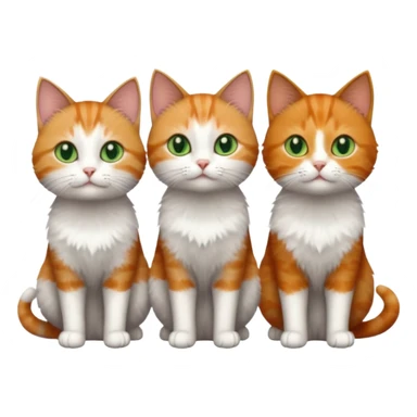 full body of 3 tiny short hair cats including a dark grey and white cat with green eyes, a ginger and white with orange eyes and a brown tabby and white with hazel eyes sticker