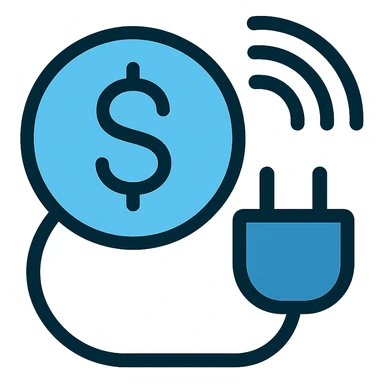 Pay-as-you-connect icon, modern, shades of blue sticker