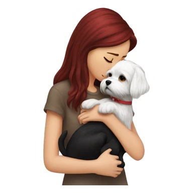 Dark-red-haired girl kiss her Maltese-Black-dog sticker