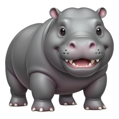 cinematic-hippo-realistic-full-body-side-view-standing-on-all-fours-emoji,-massive-round-frame,-wide-mouthed-grin-exposing-huge-teeth,-head-tilted-dramatically,-thick-grey-hide-glossy sticker