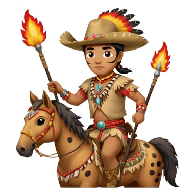 Male Chief Osceola wearing traditional Seminole garb and face paint , riding Appaloosa horse while holding a Native American spear that has feathers on tail and flames on spear head sticker