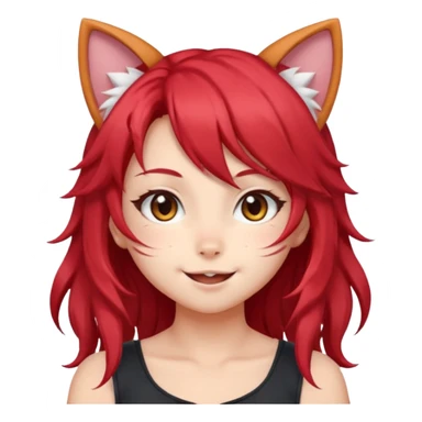 cute anime cat-girl with cat ears, red blowing hair sticker
