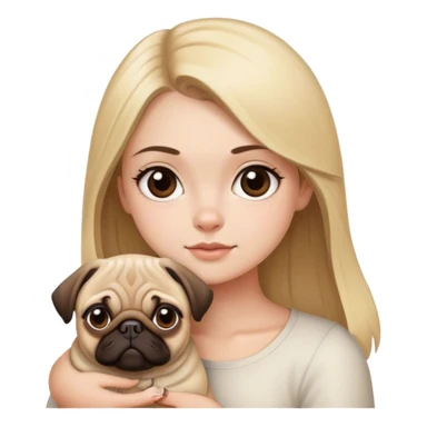 veterinarian,blonde hair girl with brown eyes and white skin, straight hair and brown eyes, holding a pug sticker
