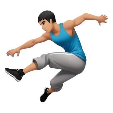 A person performing a parkour move, leaping between buildings or scaling a wall with agility and precision. The scene captures dynamic motion, showcasing strength, flexibility, and the thrill of urban acrobatics against an urban cityscape backdrop. sticker