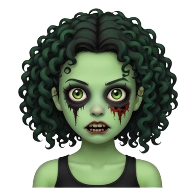 Black side party curly head girl zombie pale skin black crop top no hat sticker