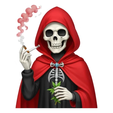 grim reaper in red cape smoking weed with loads of smoke in the air sticker