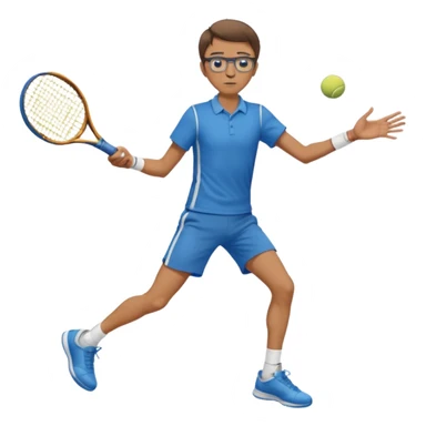 homme l'air cool taille moyenne corpulence maigre cheveux chatain court yeux bleus lunettes photo de pieds en pantalon qui fait du tennis sticker