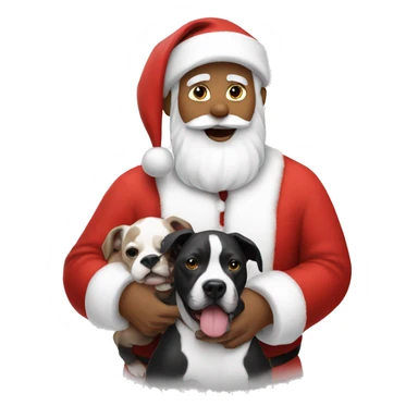 Santa clause holding a black and white pit bull puppy sticker