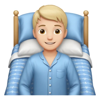 emoji- of a smiley boy getting up from a bed sticker