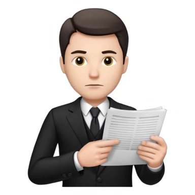 A white man in a black suit stands with a serious face and points at his hand holding papers. sticker