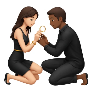 Silhouette of a man kneeling on one knee and offering a ring to a woman receiving it sticker