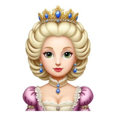 Cinematic Realistic Marie Antoinette Portrait Emoji, depicted as an opulent royal figure with elegant attire and a graceful poised expression, rendered with rich textures and soft lavish lighting that captures her historical allure. sticker
