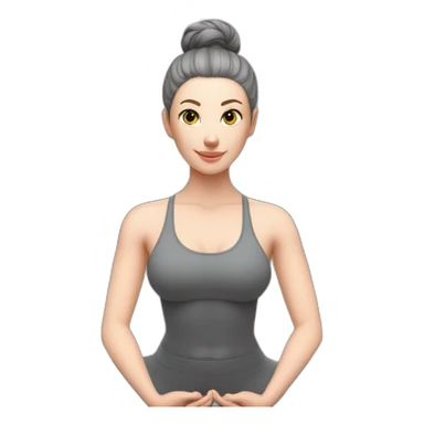 Pale skinned fit woman In a gray tight yoga suit and wristbands With black hair in a bun sits in the lotus position sticker