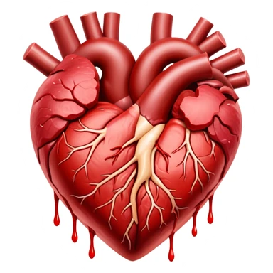 Glowing cuts of red meat and liver surrounding a bright red heart. Red blood cells float around the heart, with energy streams connecting the meat to the blood cells and heart, showing how iron-rich foods power circulation and vitality. sticker