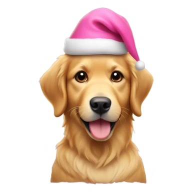 Small golden retriever with pink Christmas hat sticker