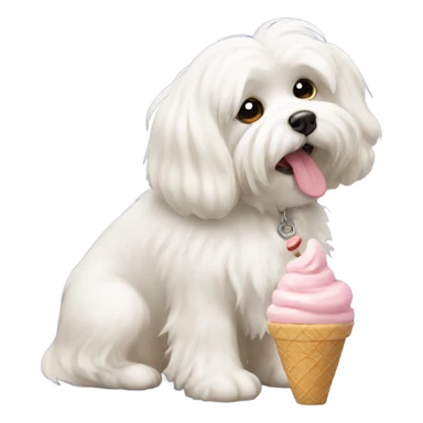 White/beige fluffy Maltese dog eating ice cream  sticker
