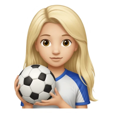 A girl with long light blonde hair with long eyelashes that looks around 13 years old with a soccer ball sticker