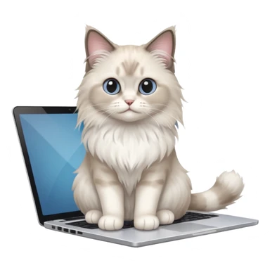 Cute ragdoll cat on a laptop. Should sit on top of the laptop, cat is way bigger than the laptop. Could walk on the laptop or sit. I liked the first one but remove the blue on the cat, Please make the brown parts light grey sticker