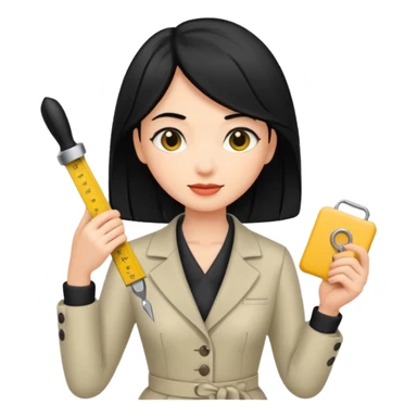 tailor woman holding measure black hair sticker