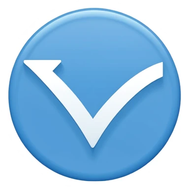 Simple icon, blue circle with a white checkmark in the center, clean white background, flat design, minimal style, clear and sharp, no text, no shadow. sticker