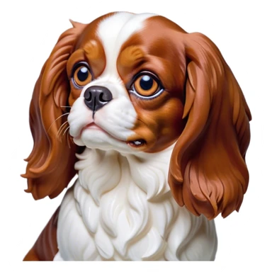 Cinematic Grumpy Blenheim Cavalier King Charles Spaniel Portrait Emoji, Head tilted slightly with a deeply unimpressed expression, thick Blenheim coat with pronounced chestnut and white markings, large, droopy brown eyes narrowed into an unamused glare, ears slightly drooping in exasperation, Simplified yet comically expressive features, highly detailed, glowing with a dry, sarcastic glow, high shine, effortlessly judgmental yet dignified, stylized with a touch of cynicism, bright but brooding, soft glowing outline, capturing the essence of an eternally unimpressed yet endearing companion, so lifelike it feels like it could sigh heavily at you in disdain at any moment! sticker