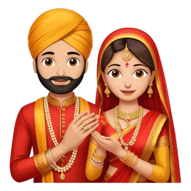 Two hands in a engagement..One hand of groom and one hand of bride. Bride hand - red/yellow saree. groom- light orange punjabi (oonly hands will be visible in the image). Groom's hand is holding a ring and bride's hand will be wearing the ring sticker