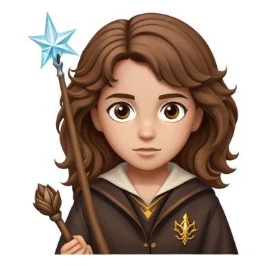 Hermione Granger from Harry Potter with bushy brown hair and wand sticker