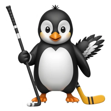penguin playing hockey sticker