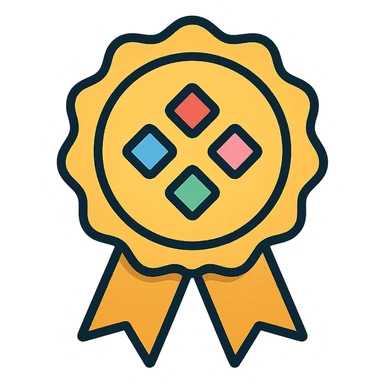 vector icon of a gold guarantee seal award with colorful gems, abstract seal shape, elegant and minimalist flat design, isolated on white, award badge style, 2D flat vector, trending icon look, soft shadows, no text, commercial use sticker