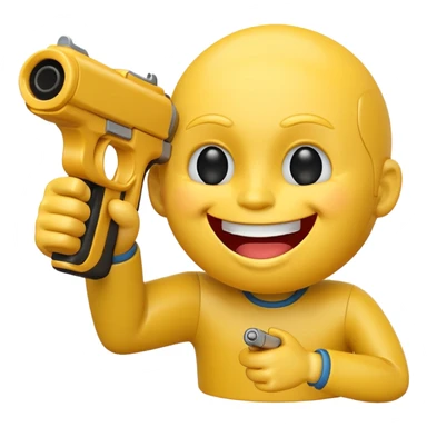 Yellow laughing face pointing gun at its own temple sticker