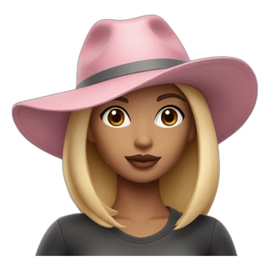 memoji stylish girl with blonde hair in a gradient with plump lips of soft pink color with wide eyebrows of dark gray color in a Prado brand hat. sticker