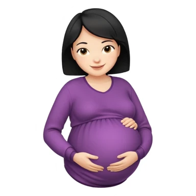 pregnant woman with short black hair happily touching her big belly while wearing warm clothes sticker