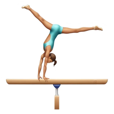 An artistic emoji of a professional sports acrobat performing a stunning balance pose on a narrow beam. The acrobat showcases perfect control, flexibility, and strength, executing an elegant handstand. The background features a bright gymnastics arena with spotlights. sticker