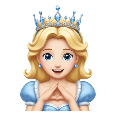 Cinematic Playful Cinderella Portrait Emoji, Blushing with excitement, hands clasped near her heart, eyes wide with anticipation, her tiara slightly askew from an unexpected twirl, a radiant princess caught in a moment of joy, utterly captivating! sticker