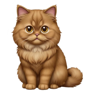 cinematic-[brown persian cat]-realistic-full-body-sitting-emoji,-tail-curled-playfully-around-its-paws,-head-tilted-dramatically,-fluffy-[brown]-fur,-simplified-yet-realistic-focused-features,-highly-detailed,-glowing-with-an-almost-sarcastic-glow sticker