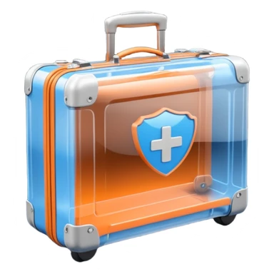 3D render of Suitcase Scan, X-Ray imaging aesthetic, translucent materials showing internal structure, orange and blue airport security style scan of a bag, medical scan style, emoji style, isolated on white background --v 6.0. sticker