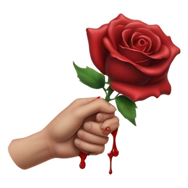 An image of a hand holding a rose, with a thorn piercing the skin, showing a small drop of blood, symbolizing the pain of beauty or love sticker