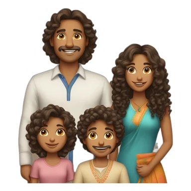 indian family with one daughter curly hair mom curly hair dad straight hair and one son straight hair sticker