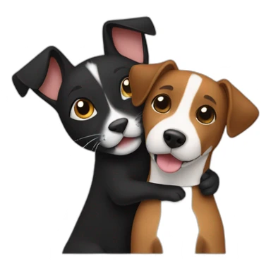 Black tabby cat and brown Jack Russell dog hugging sticker