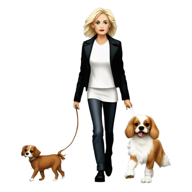 Young sharon stone in basic instinct walking with cavalier King Charles spaniel  sticker