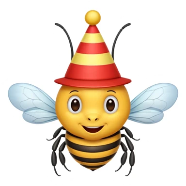 Bees with red Birthday Hat, Happy bee with striped party hat sticker