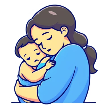 mother hugging a sad child, cartoonish, warm colors sticker
