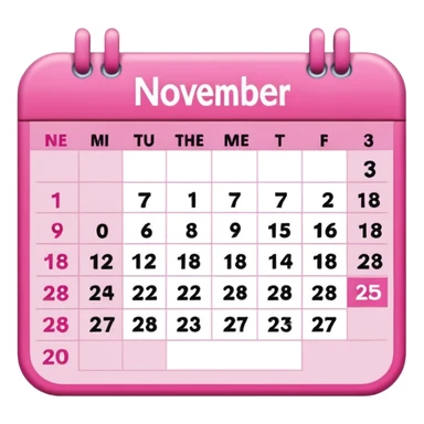 pink calendar of days in november 2025 in poppins text form sticker